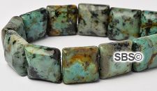African Turquoise 12x12 2-Hole Gemstone Beads (16" strand)