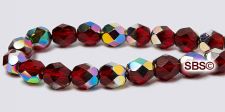 Fire polished 6mm Round Beads - Ruby Vitrail