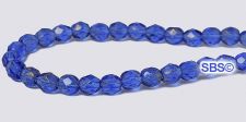 Fire polished 4mm Round Beads - Sapphire / Gold