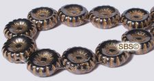 Czech 12mm 2-Hole Beads - Hematite / Gold Inlay