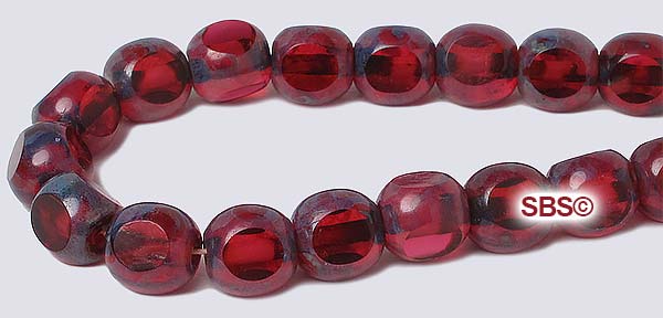 6mm 3-sided Window Beads - Fuchsia / Picasso