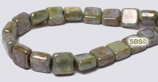 Czech 6mm Flat Square Beads - Opaque Green / Luster