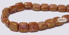 Czech 6mm Flat Square Beads - Opaque Rose / Gold