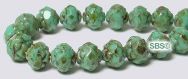 Rosebud Fire Polished Beads 6mm - Turquoise Opaque Picasso