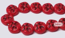 Czech 9mm Moon Face Beads - Red Opaque / Jet Inlay