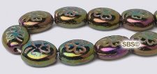 Czech 9x10 Clover Beads - iris Green / Gold