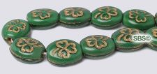 Czech 9x10 Clover Beads - Opaque Green / Gold