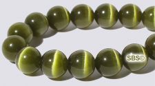 8mm Round Cats Eye Beads - OLIVE "A"  Grade