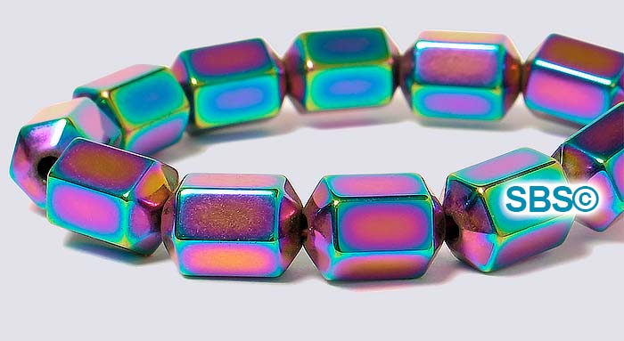 Rainbow Magnetic Hematite 6x8 18-face Beads | Beautiful Vivid Colors