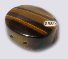 Tiger Eye 12mm x 15mm Flat Oval 2-Hole Gemstone Beads (12)